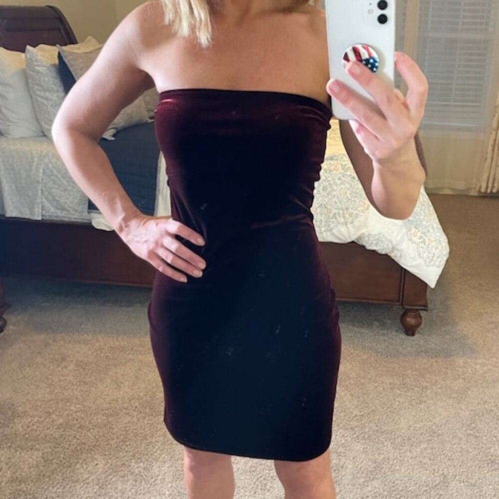 Frederick's of Hollywood Vintage Strapless Velvet Midi Dress, Size Medium